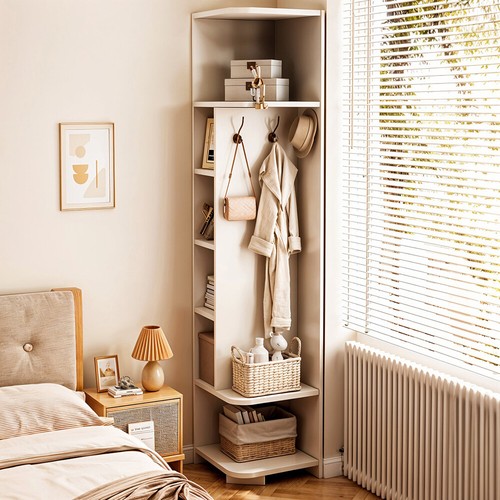 Open corner shelves wood unit - open,